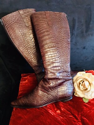 Vero Cuoio Stiefel Echtleder breite Wade, braun Kroko, 39