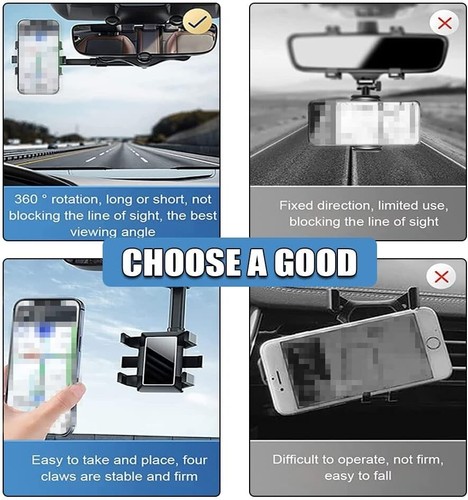 Car Phone Holder ABS Material Universal 360° Rotatable Retractable Mount - Photo 7 sur 10