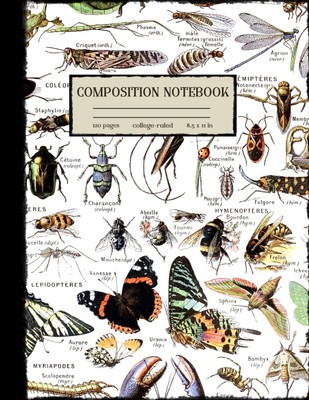 Vintage Notebook with Insects: Vintage Insects Illustration by Adolphe Millot, 1
