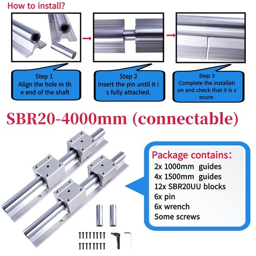 SBR16/20/25 Guía de riel lineal 500 mm-4500 mm + SBR16UU SBR20/25UU Bloques de rodamientos CNC - Imagen 21 de 35