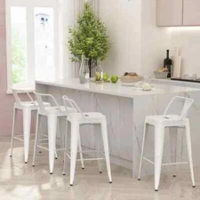 Bar Stools  4 Counter Height Stools Industrial Metal Barstools with Backrests