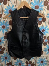 Vintage Sears The Leather Shop Black Leather Vest 38R Tapered Runs Small