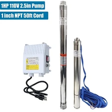 1HP 2.5" Deep Well Submersible Pump, 110V, 13 GPM, 311FT Max, 26 Stage 50FT Cord