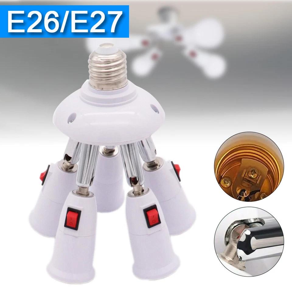5 in 1 E26/E27 Splitter Socket Adapter w/ Switch Adjustable Bulb Socket Splitter - Image 4 of 4