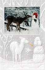 16 Embossed Boxed Christmas Cards Rare Treat White Tail Deer