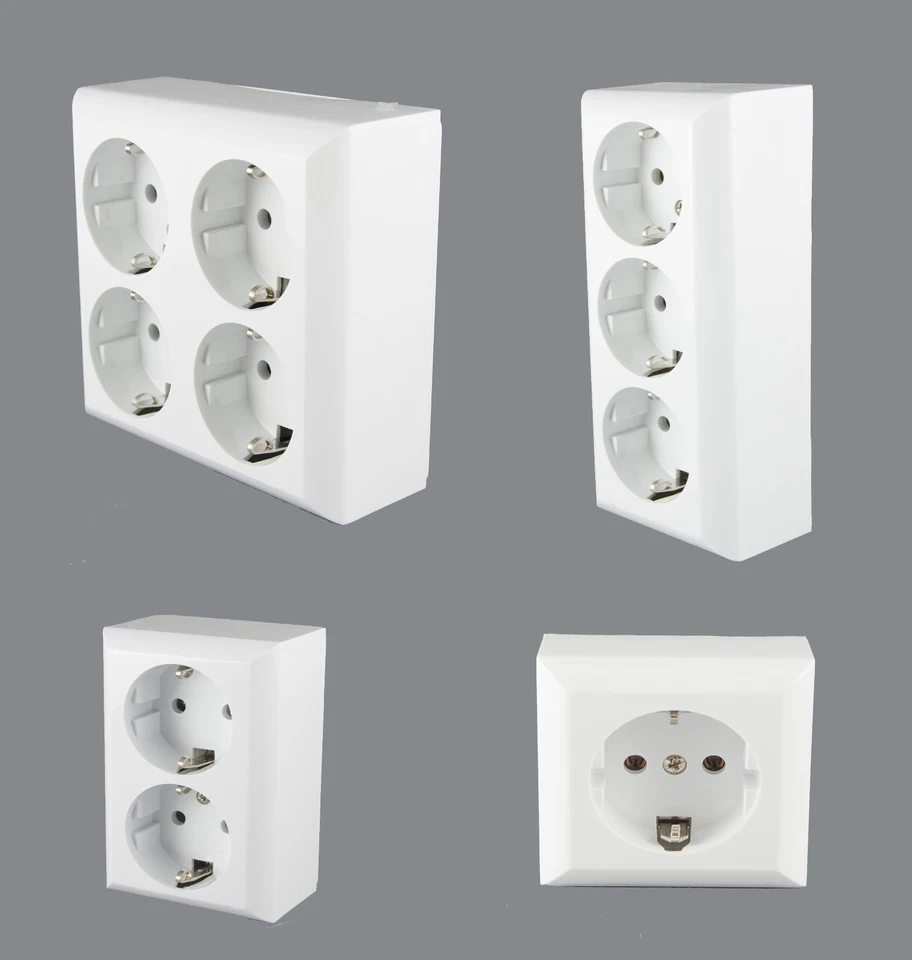 GAO NEU Aufputz Schuko Steckdosen 1-fach, 2-fach,3 fach und 4-fach oder Verteiler