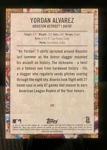 2020 Topps Archives Yordan Alvarez Rookie RC Air Yordan #305 - Picture 2 of 2