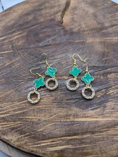 Clover Earrings Green and Gold Toned Dangle Earrings Irish Earrings Lucky 