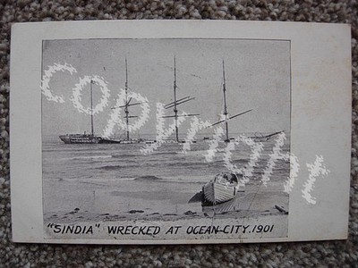 OCEAN CITY NJ-SINDIA WRECKED 1901-VIEW FROM SHORELINE-NEW JERSEY DISASTER