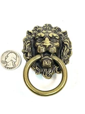 NOS Large 3.25" Lion Head Drop Ring Drawer Pull KBC Brass Co lot#7424