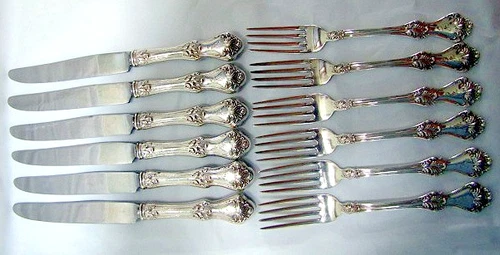 VINTAGE 12 Piece Wallace Sterling Silver Flatware Set 6 Forks 6 Knifes 674 Grams
