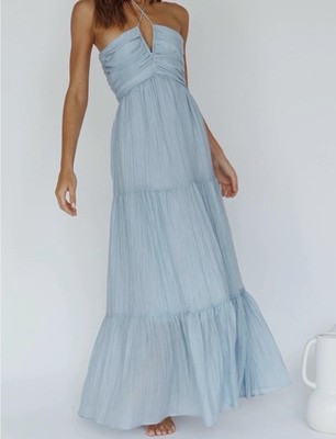 selfie leslie blue dress Asiah Halterneck Maxi Ice US 8 Med New W/ Tags Sold Out embellished bust and low Your Size:1.55–1.65 m (5'1