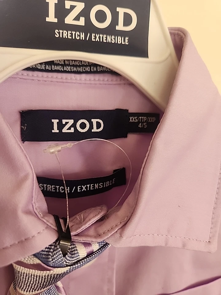  Nuevo conjunto de camisa de vestir y corbata a rayas para niños Izod talla 4/5  Foto 3 de 4