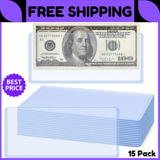 15 Pack Hard Plastic Clear Money Holders Dollar Bill Top-Load Sleeves
