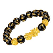 Feng Shui Black Obsidian Beads Pixiu Bracelet Attract Wealth Good Luck Jewelry