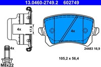 Hinterachse ATE 13.0460-2749.2 Bremsbelagsatz, Scheibenbremse FüR Audi,Seat,Skod