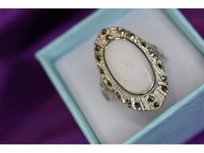 925 Sterling Silver Mother OF Pearl  Marcasites Ring Size 6.5