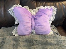 Butterfly Decorative Throw Pillow Purple White Fabric with Lace Trim