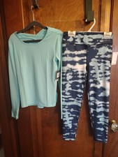 Eddie Bauer Kids Teal Long Sleeve Crisscross Top Leggings Set S 7/8 NEW