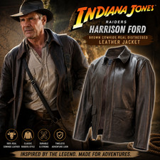 Indiana Jones Raiders Harrison Ford Brown Cowhide Real Distressed Leather Jacket