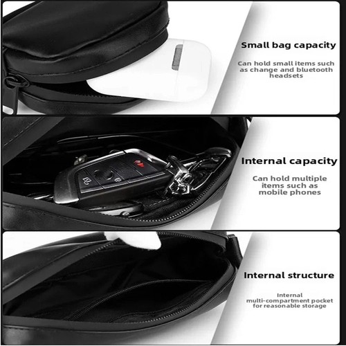 PU Leather Black Crossbody Bag Unisex Mini Shoulder Bag for Couple - Picture 5 of 12