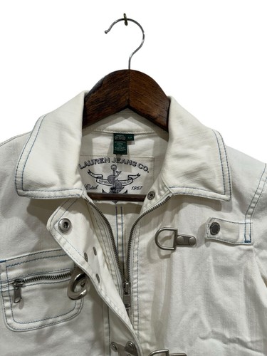 Lauren Ralph Lauren Fireman Clasp Denim Jacket Womens Petite Crop Jean Zip White - Picture 5 of 10