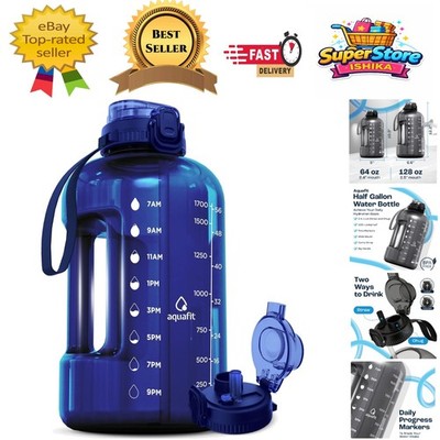 Halbe Gallone Trinkflasche in blau - auslaufsicher mit Tragegurt & Doppeldeckel