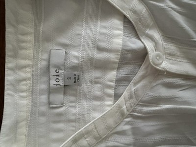 Joie White Band-Collar Knotted Shirt Dress   V-Neck Button Long Sleeve S