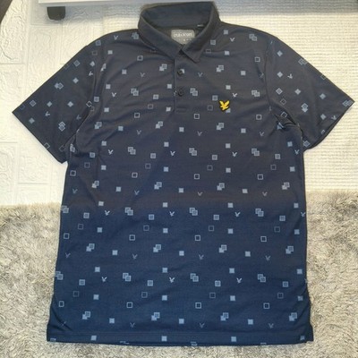Lyle & Scott Men s Polo Shirt XL Navy Blue Geometric Pattern Short Sleeve