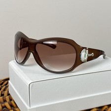 Vintage Gucci GG2900 Horsebit Floral Mask Oversized Brown Sunglasses