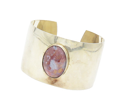 MARK XIV 925 Sterling Silver Vintage Cabochon Cut Agate Cuff Bracelet  BT7619