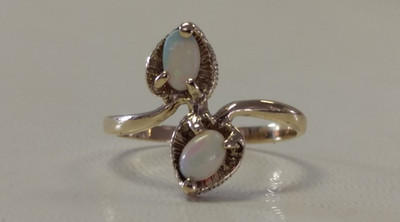 Damen Vintage echter Opal Blume 10K Gelbgold Ring Größe 6, 1,5 g