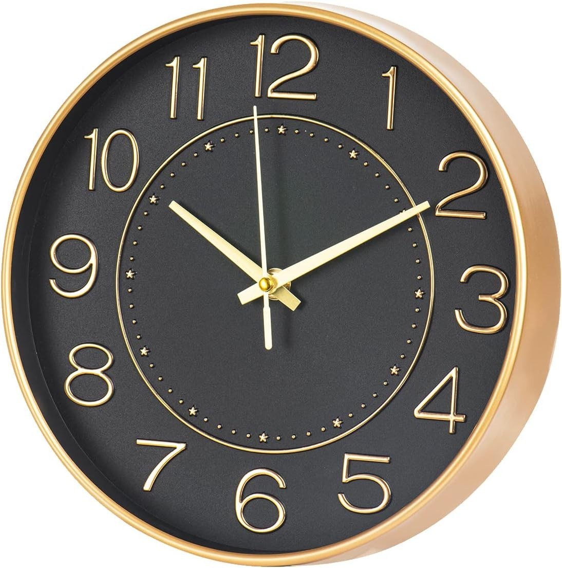 Modern Wall Clocks Battery Operated,10 Inch Black and Gold Clock for Wall,Silent