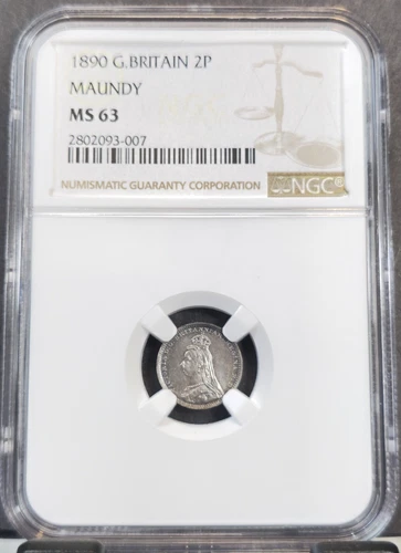 1890 GREAT BRITAIN SILVER 2 PENCE QUEEN VICTORIA MAUNDY NGC MS 63 RARE COIN