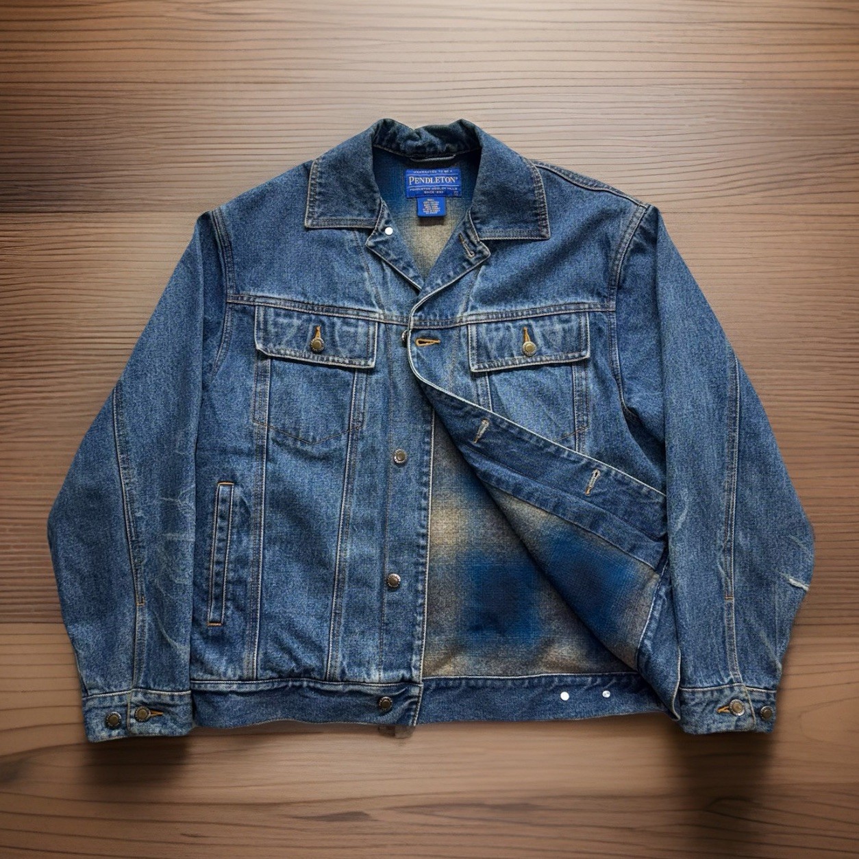 Pendleton Wool Lined Denim Jacket Small Plaid Blu… - image 1