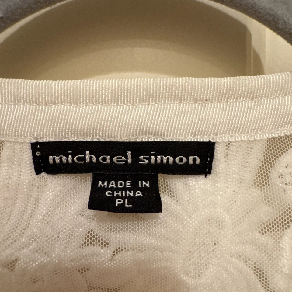 Michael Simon White Floral Cutout Jacket Sz Petite Large Gold Accent Old Money - Image 2 of 4