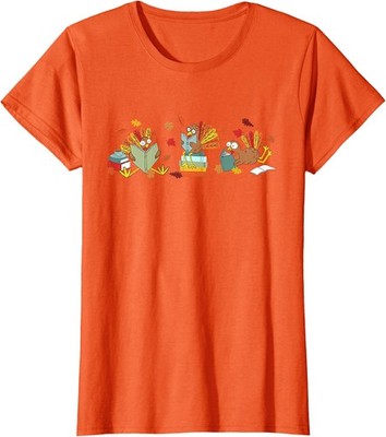 Turkey Reading Books Fall Teacher Thanksgiving Ladies' Crewneck T-Shirt