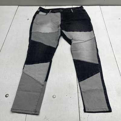 Vanberfia Straight Jeans Womens 3XL Black Gray Patchwork High Rise Stretch Denim