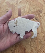 Buffalo - Bison - White - Embroidered Iron On Applique Patch - L-B