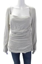 Narciso Rodriguez Womens Long Sleeve Square Neck Shirt Gray Cotton Size IT 48