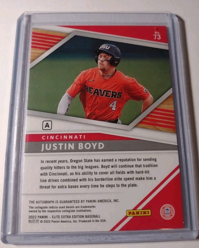 Tarjeta de novato Panini Elite 2022 edición extra autógrafo Justin Boyd #d/201 - Rojos - Imagen 2 de 2