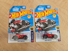 2 Hot Wheels Screen Time Disney Mickey Mouse Car 1:64 Diecast Red/Black.