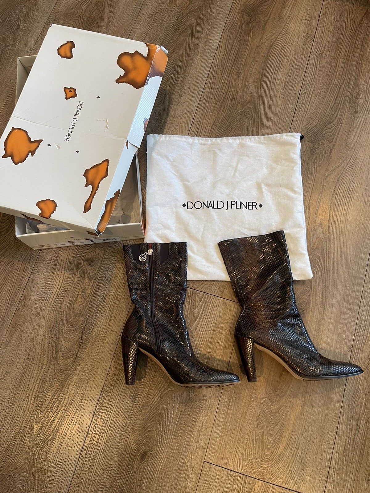 donald pliner POMP Pitone Print Python boots Size… - image 1
