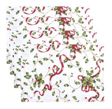 Holiday Holly Collection Classic Holly Berry Ribbon 13 x 19 Inch Placemats, S...