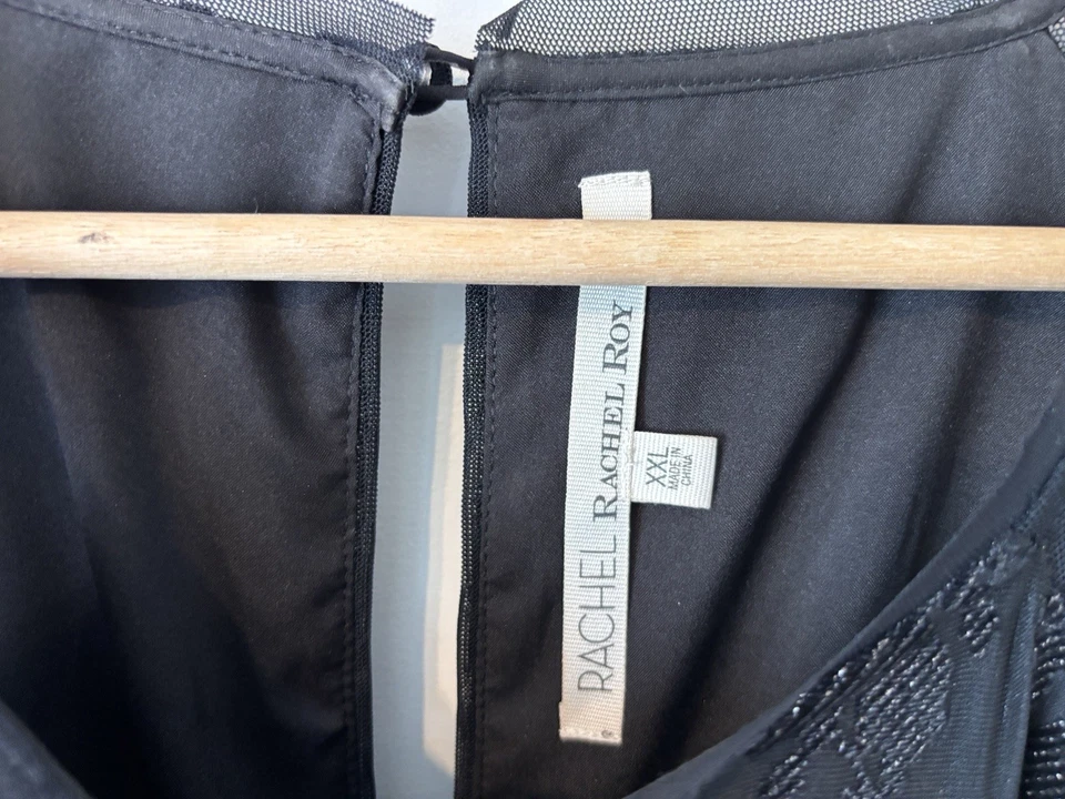 RACHEL Rachel Roy Black Sparkle Sheath Dress Mesh Sleeve Fully Lined XXL - Image 2 of 4