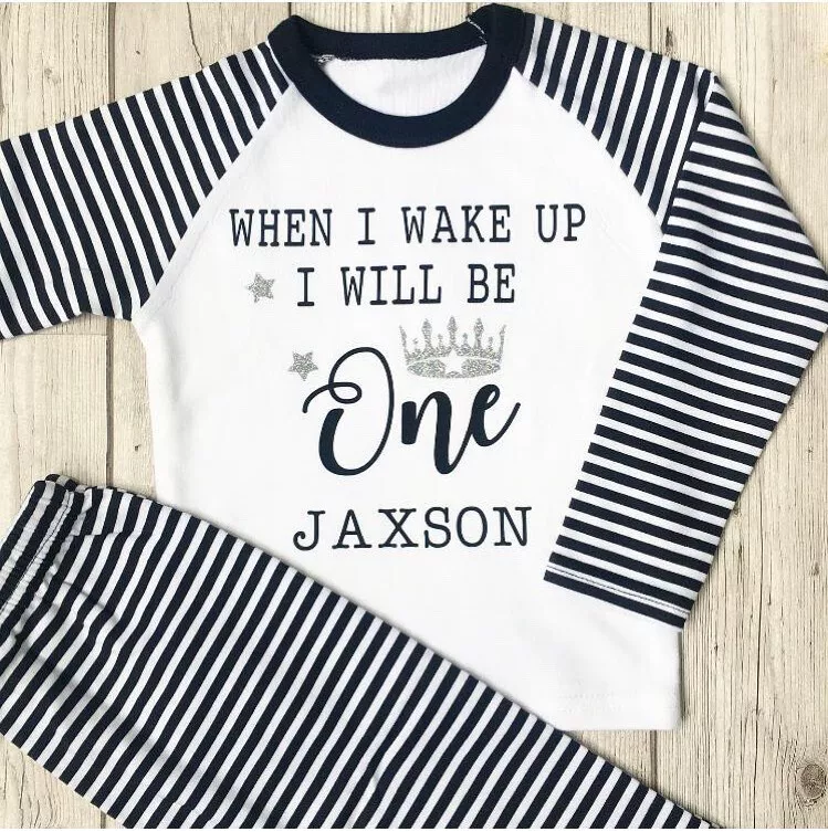 Personalised First Birthday Pyjamas Baby Boy When I Wake Up I Will Be One PJ s