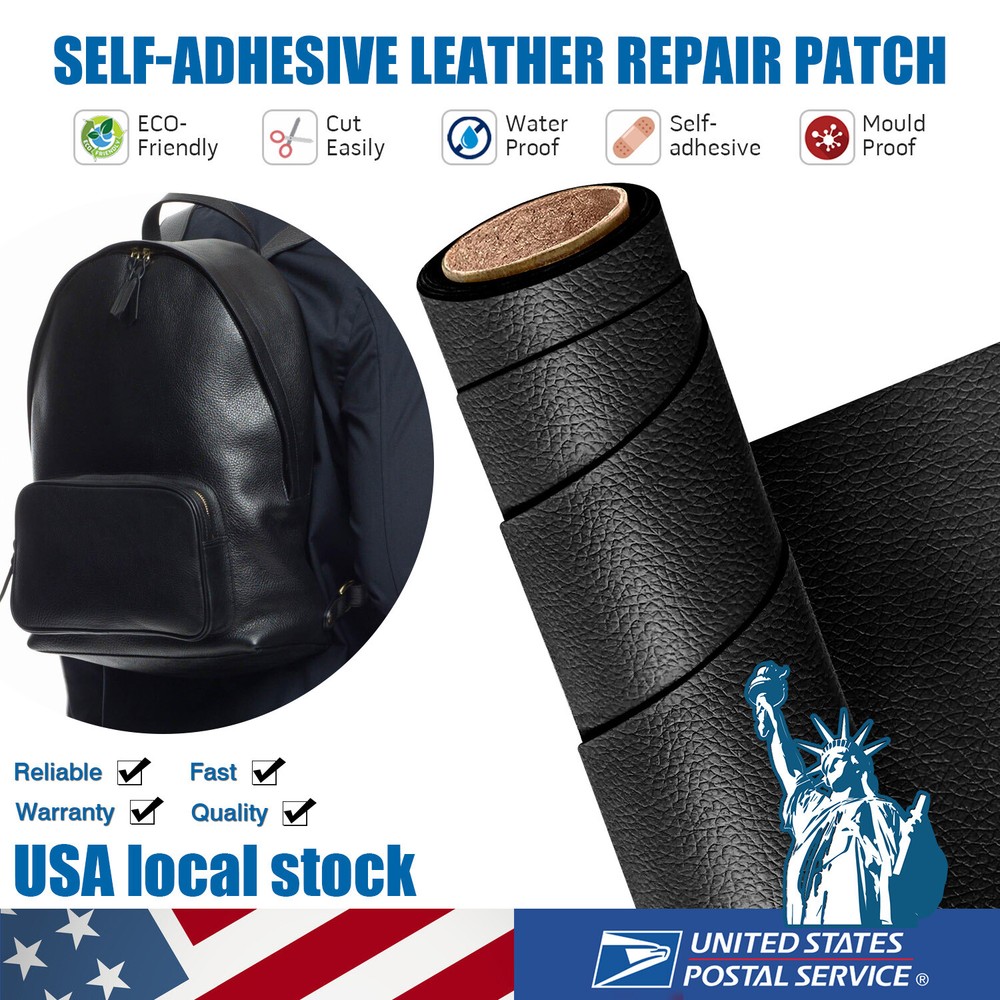 Self-Adhesive Black Leather Repair Kit for Sofa Car Bus Seat Couch 5pcs 8*12inch