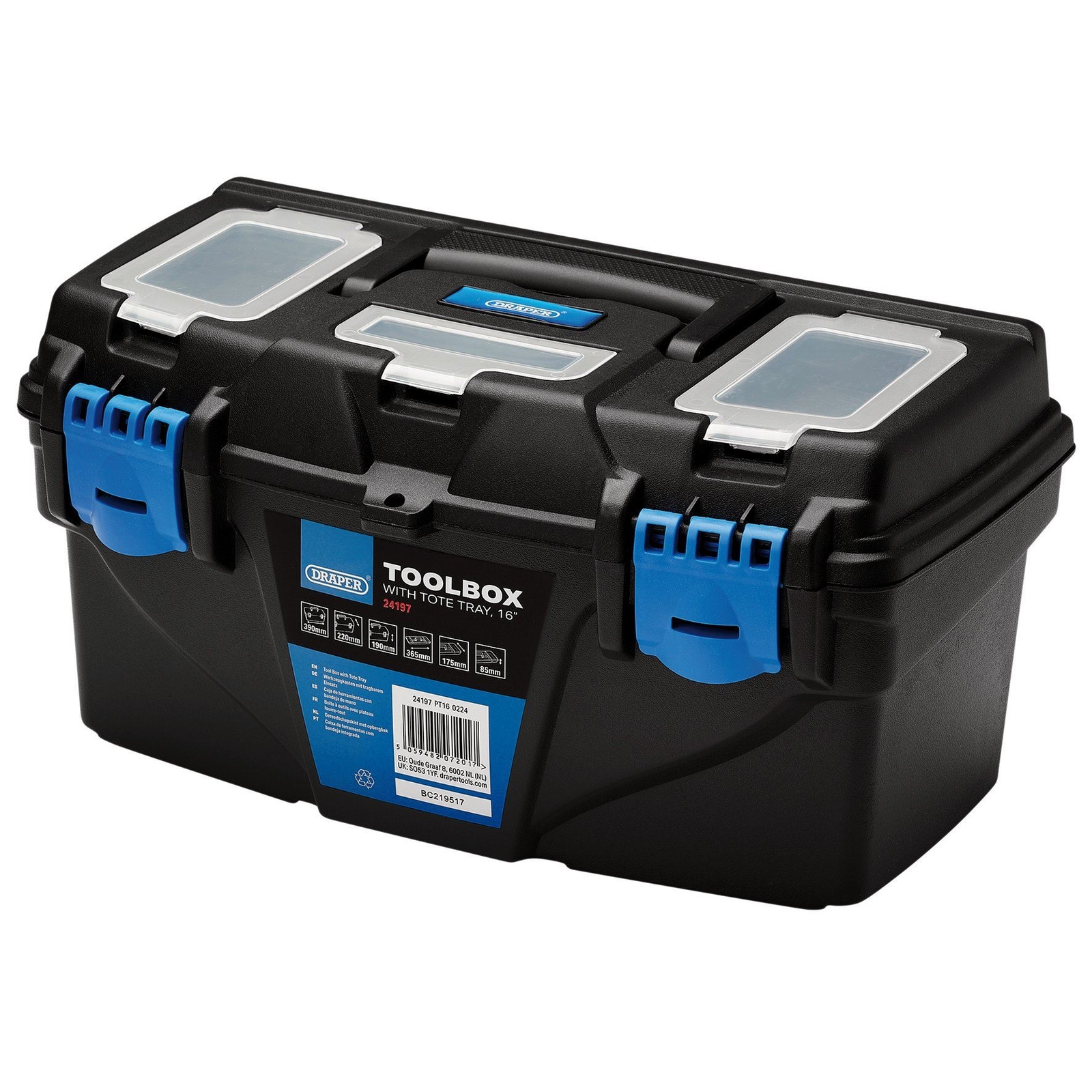 Draper Plastic Toolbox with Tote Tray, 16""