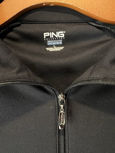 PING Golf Shirt Performance Dynamics Mens Top L Black/Gray 100% Cotton Zip up - Picture 5 of 9