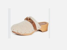 Brand New Tory Burch sz 9.5 Jessa Shearling Clogs buttermilk/royal tan 84927